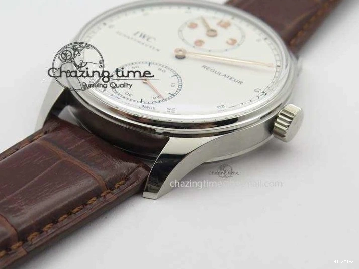 MIROTIME 0507 Sustainable Portuguese IW5444 SS White Dial RG Numbers On Brown Leather Strap A 7256